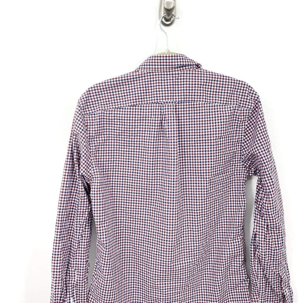 LL Bean Signature Men Size Small Shirt Red‎ Blue Checkered Plaid Long Sleeve Top